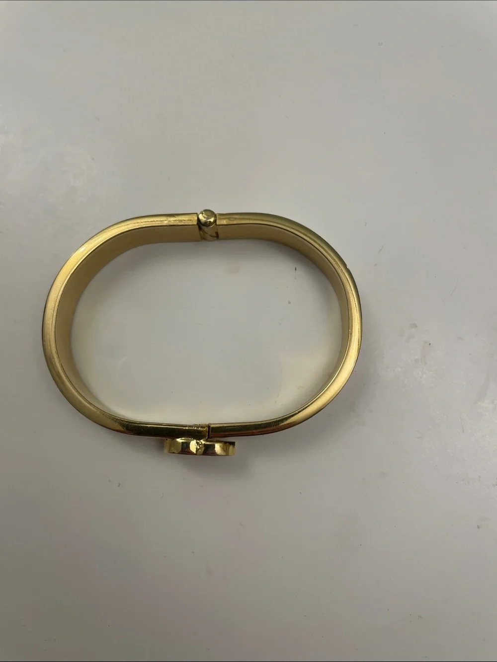 CHANEL vintage Gold and White CC Logo Leather-Trim Bangle Bracelet